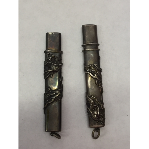 117 - Pair of silver chinese decorated Pencil Lead  holders