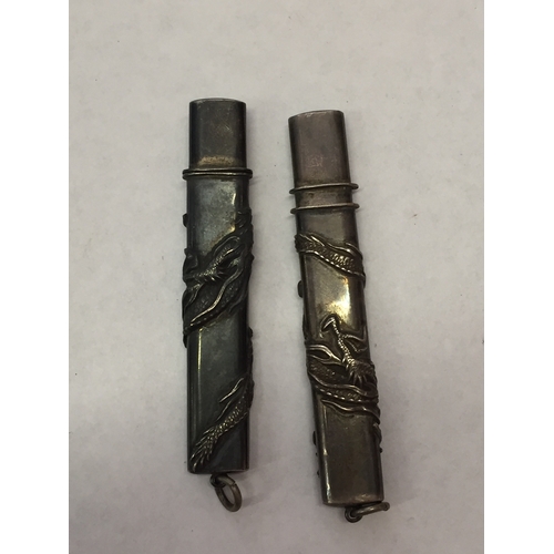 117 - Pair of silver chinese decorated Pencil Lead  holders