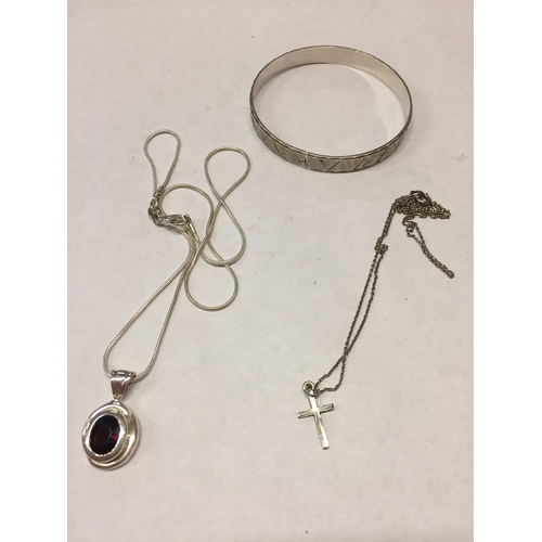 122 - Various silver item to include necklaces and bangle