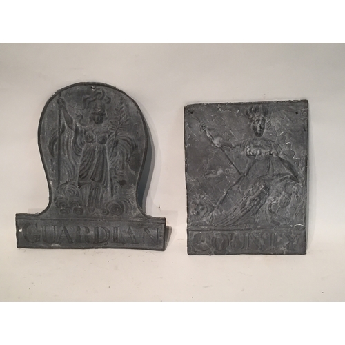 131 - 2 x lead plaques guardian and one other largest measuring 24cm x 21cm