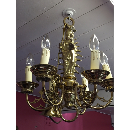 99 - Solid brass 6 branch chandelier in the form of mandona and child religous interest 52cm drop