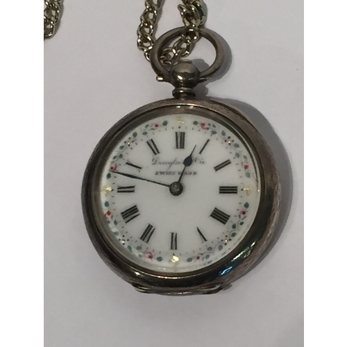 469 - Silver Ladies Swiss Made pocket watch