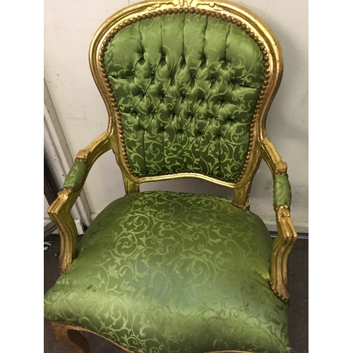 5 - Gilt And Green Louise Style  Chair 52cm x 57cm x 93cm high