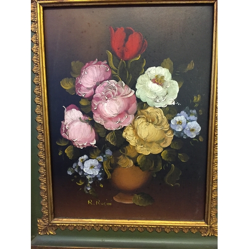 70 - Signed oil on board still life of flowers 28cm x 34cm along with one other