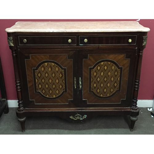 18 - French Marble Topped Sideboard With Bronze Decoration Along With Inlaid Doors