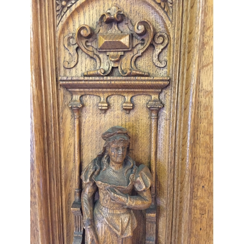 111 - Antique Wood Carved Panel With Wood Carved Religious Lady  27cm x 59cm