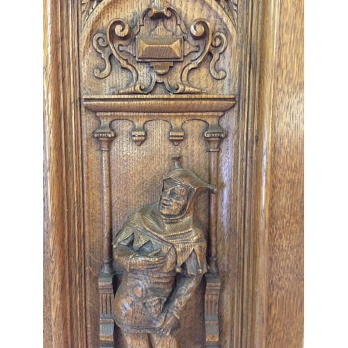 110 - Antique Wood Carved Panel With Wood Carved Jester 27cm x 59cm