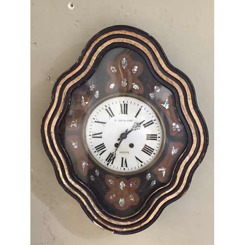 122 - French Wall  clock with mother pearl inlay bY  H Beougoris