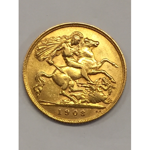 123a - Gold 1908 1/2 Sovereign .