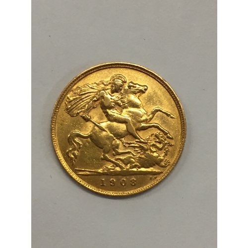 123a - Gold 1908 1/2 Sovereign .