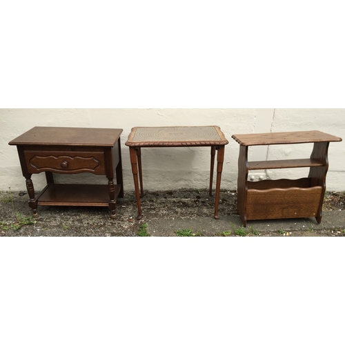 63 - Small occasional table along with glazed top table and magazine rack