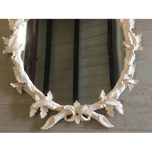 35 - Pair Of Painted George lll Style Oak Leaf Mirror With Carved Oak Leaves And Acorn Decoration 155 x 9... 