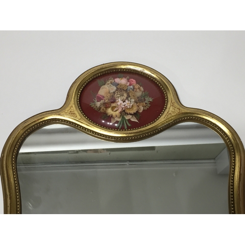 71 - Gilt frame mirror with glass flowers Enclosed  39cm x 60cm