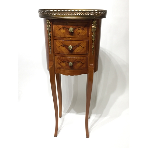 20 - Oval Side Table With  3 drawers. 73cm tall