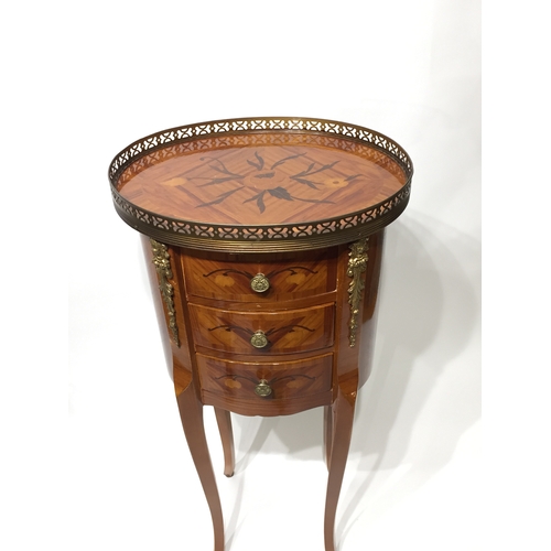 20 - Oval Side Table With  3 drawers. 73cm tall