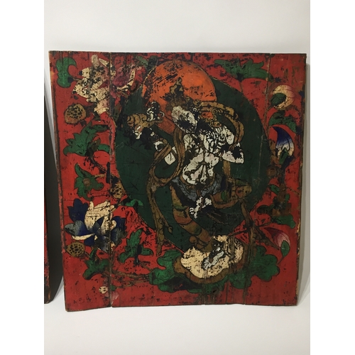 126 - Two Oriental  painted boards 45cm x 47cm