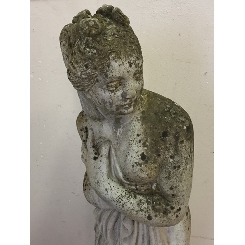 110 - Large Weathered Stone garden statue of a semi clad lady 120cm tall