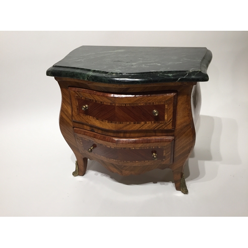 9 - Miniature Marble Top Commode Chest Possible A Apprentice Piece. 28cm x 42cm x 36cm