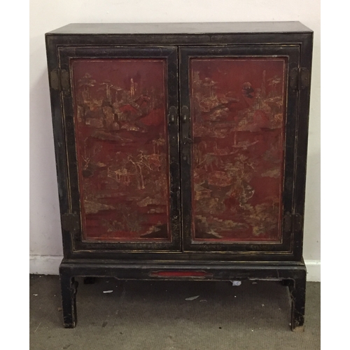 51 - Chinese 2 Drawer Cupboard With Decoration 39cm x 88cm x 114cm