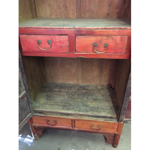 52 - Antique Chinese Marriage Cupboard With Drawers 99cm x 60cm x 191cm