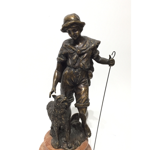 143 - Signed Bronze  Shepherd Statue 47cm tall on marble base