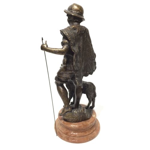 143 - Signed Bronze  Shepherd Statue 47cm tall on marble base