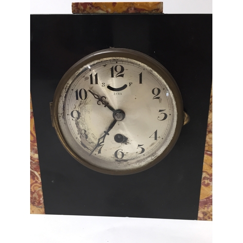 144 - Art Deco Marble Mantle Clock And Garnitures 22cm tall