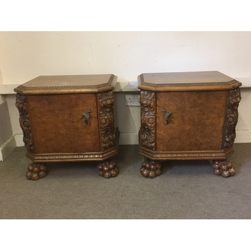 41 - Pair Of Bedside cabinets With Carved Decoration 56cm x 42cm x 55cm