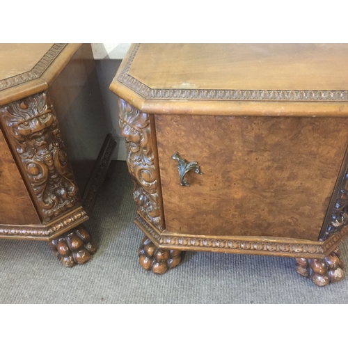 41 - Pair Of Bedside cabinets With Carved Decoration 56cm x 42cm x 55cm