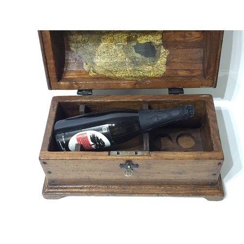 183 - Wooden domed chest wine holder And Contents 20cm x 42cm x 24cm