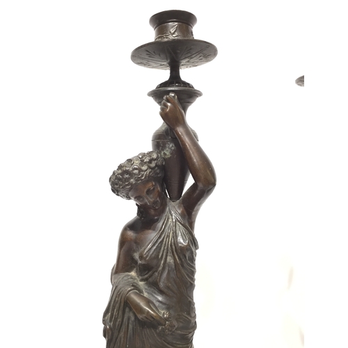 108 - Pair Of Antique  Bronze Classical Figure candle sticks 48cm