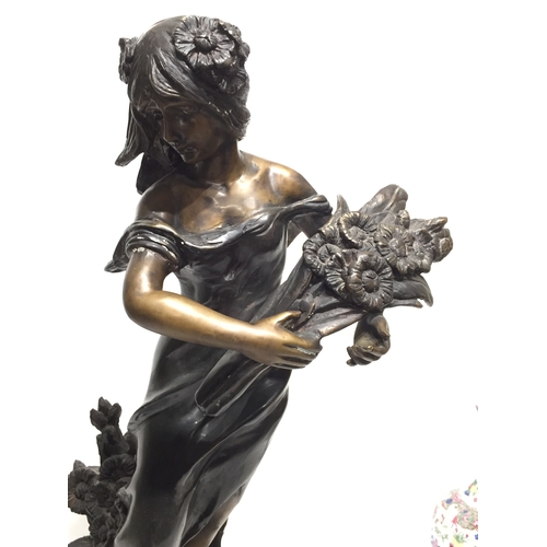 109 - Large bronze statue Young Woman Gathering Flowers  75cm tall