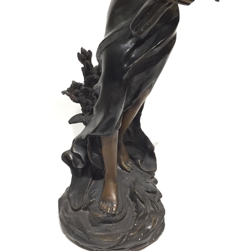 109 - Large bronze statue Young Woman Gathering Flowers  75cm tall