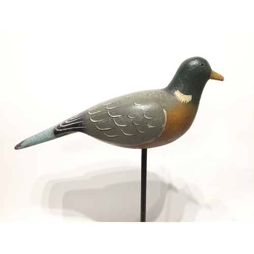 220 - Wooden pigeon on wooden base 48cm tall