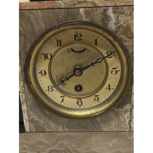 237 - Art Deco Marble mantle clock with garnitures