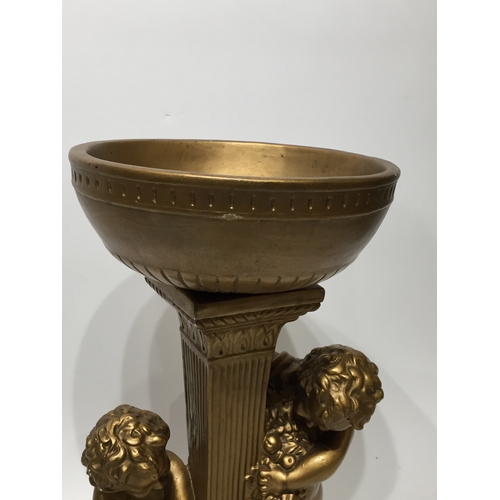 242 - Neoclassical style column with cherubs decoration and bowl 45cm tall