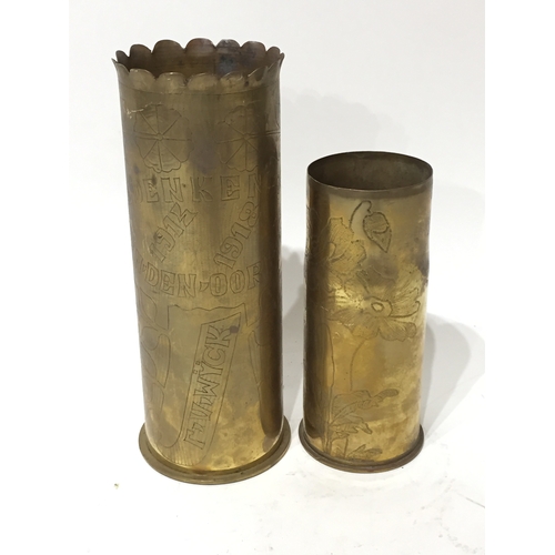 259 - 2 trench art shells largest measuring 23cm tall