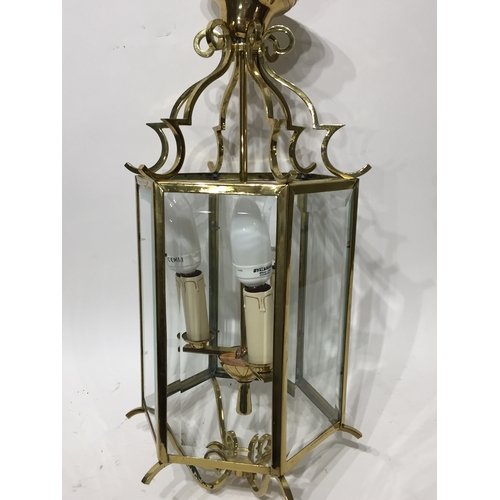 79 - Brass hall light with bevelled edge glass 84cm