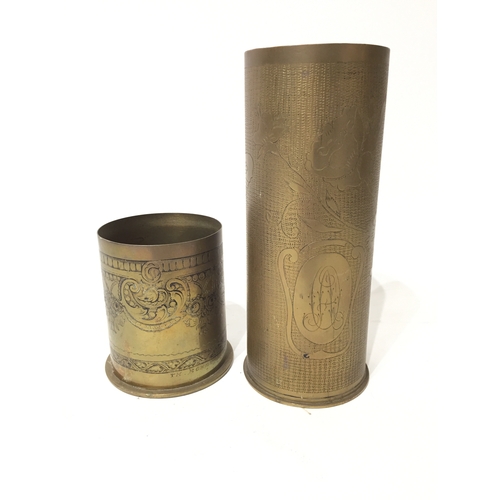 270 - 2 trench art shells tallest measuring 20.5cm small one dated 1898