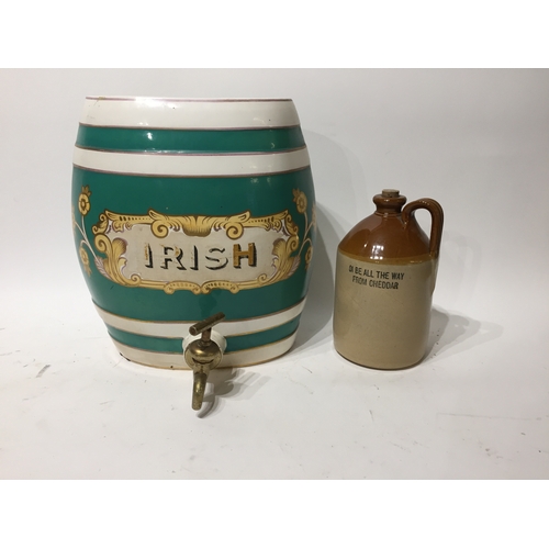 354 - Irish ceramic Barrel  along with Salt glazed flagon