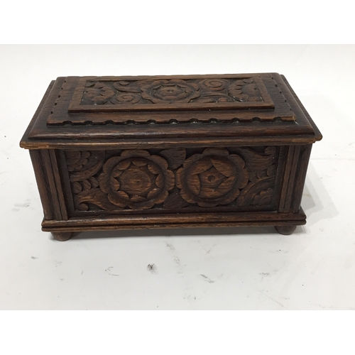 358 - Carved wooden jewellery box 10cm x 11cm x 20cm