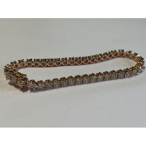 283 - 14 Carat Rose Gold Diamond Tennis Bracelet Featuring 42 Round Brilliant Cut Diamonds 5.8ct .