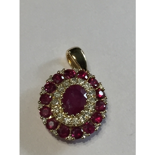 285 - 14ct Yellow Gold Ruby And Diamond Pendant With  Centre Oval Cut Ruby Along With 30 Round Brilliant C... 