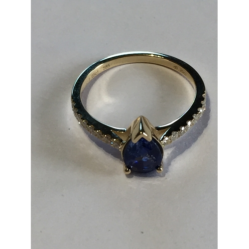 291 - 14 Ct Yellow Gold Sapphire And Diamond Ring.Featuring One Pear Cut Natural Sapphire  Along With 16 R... 