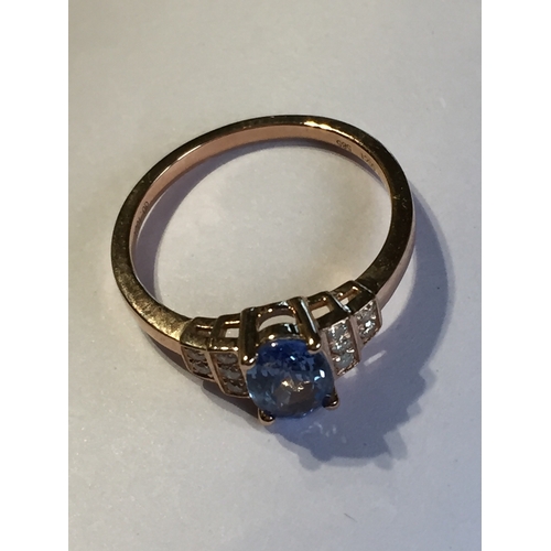 295 - 14 Ct Rose Gold Sapphire And Diamond Ring.Featuring Oval  Cut Natural Sapphire  Along With 10 Round ... 