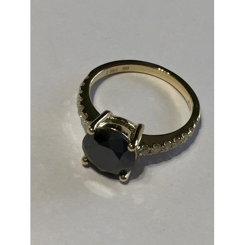 297 - 14 Ct Yellow Gold Black Diamond Ring.Featuring One Round Brilliant Cut Natural Black Diamond 2.05ct ... 