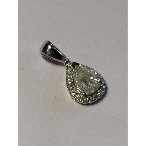 305 - 14Ct White Gold Diamond Pendant .Featuring One Pear Cut Diamond Along With 18 Round Brilliant Cut Di... 