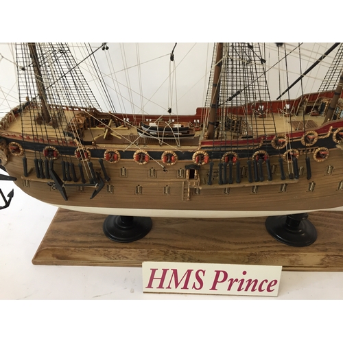 408 - Hms prince model ship Complete With Rigging And Other Bespoke Parts 42cm x 42cm x 19cm