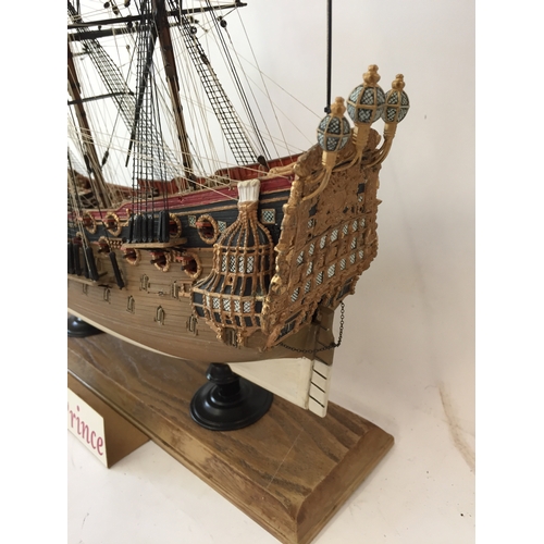 408 - Hms prince model ship Complete With Rigging And Other Bespoke Parts 42cm x 42cm x 19cm