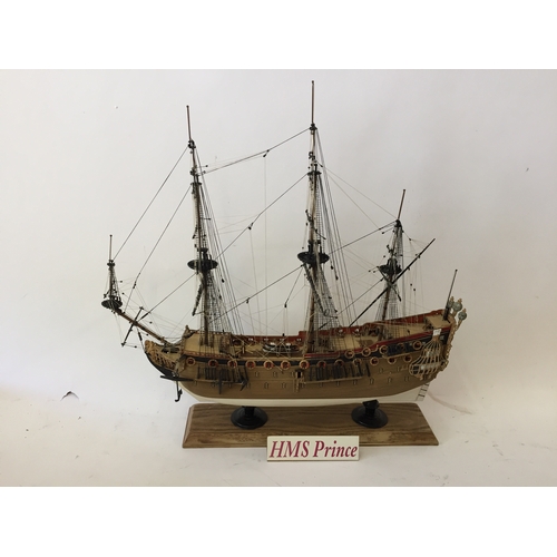 408 - Hms prince model ship Complete With Rigging And Other Bespoke Parts 42cm x 42cm x 19cm